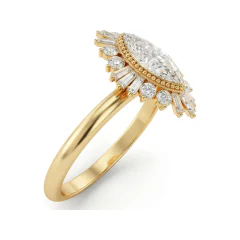 0.94 CTTW Marquise Starburst Halo Vintage Engagement Ring in 10K Yellow Gold thumbnail 2