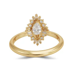 0.94 CTTW Marquise Starburst Halo Vintage Engagement Ring in 10K Yellow Gold thumbnail 3