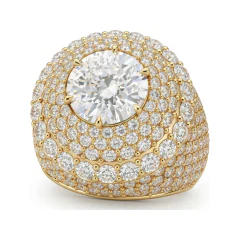 8.99 CTTW Colored Stone Dome Halo Cocktail Ring | Micro-Pave Ring in 10K Yellow Gold thumbnail 1