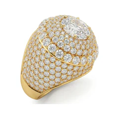 8.99 CTTW Colored Stone Dome Halo Cocktail Ring | Micro-Pave Ring in 10K Yellow Gold thumbnail 2