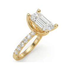 4.95 CTTW Emerald-Cut Solitaire with Pave Accents | Diamond Engagement in 10K Yellow Gold thumbnail 2