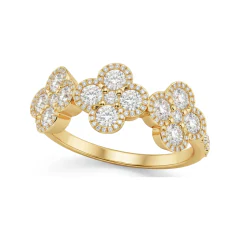 0.74 CTTW Flower Cluster Station Wedding Band in 10K Yellow Gold thumbnail 1