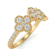 0.74 CTTW Flower Cluster Station Wedding Band in 10K Yellow Gold thumbnail 2