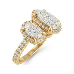3.87 CTTW Three-Stone Oval Halo Engagement Ring | Pave Setting in 10K Yellow Gold thumbnail 2