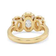 3.87 CTTW Three-Stone Oval Halo Engagement Ring | Pave Setting in 10K Yellow Gold thumbnail 3