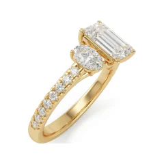 1.7 CTTW Emerald Cut Lab Grown Diamond Three Stone Engagement Ring | Oval Side Stones, Pave Band thumbnail 2