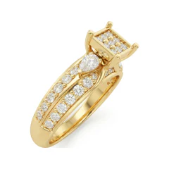 0.81 CTTW Vintage Filigree Floral Halo Ring with Pear Diamonds in 10K Yellow Gold thumbnail 2