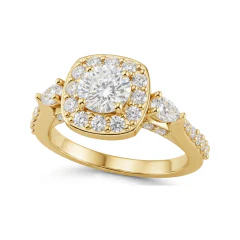 1.34 CTTW Multi-Shape Halo Engagement Ring with Pear and Cushion in 10K Yellow Gold thumbnail 1