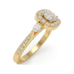 1.34 CTTW Multi-Shape Halo Engagement Ring with Pear and Cushion in 10K Yellow Gold thumbnail 2
