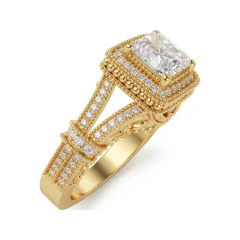 1.71 CTTW Princess Cut Halo Engagement Ring with Filigree Split Shank in 10K Yellow Gold thumbnail 2