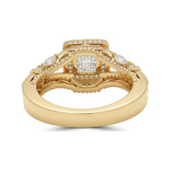 1.71 CTTW Princess Cut Halo Engagement Ring with Filigree Split Shank in 10K Yellow Gold thumbnail 3