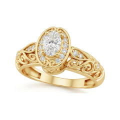 0.31 CTTW Multi-Row Pave Bypass Ring with Oval & Round Diamonds in 10K Yellow Gold thumbnail 1
