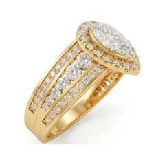 1.31 CTTW Domed Flower Cluster Statement Ring with Pear and Round Stones in 10K Yellow Gold thumbnail 2