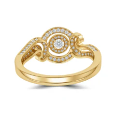 0.34 CTTW Spiral Halo Cluster Engagement Ring with Pave Shoulders in 10K Yellow Gold thumbnail 3