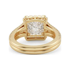 5.85 CTTW Cushion Halo Engagement Ring - Filigree Cathedral Micro Pave in 10K Yellow Gold thumbnail 3