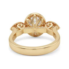 2.2 CTTW Oval & Pear Three Stone Halo Ring with Filigree Detail in 10K Yellow Gold thumbnail 3