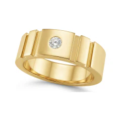 0.12 CTTW Mens Flush-Set Solitaire Wedding Band in 10K Yellow Gold thumbnail 1