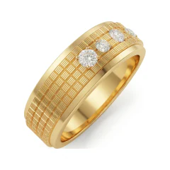 0.3 CTTW Mens Flush Set Three Stone Wide Band Ring in 10K Yellow Gold thumbnail 2