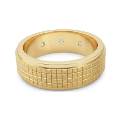 0.3 CTTW Mens Flush Set Three Stone Wide Band Ring in 10K Yellow Gold thumbnail 3