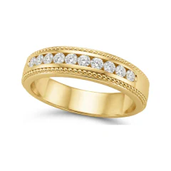 0.35 CTTW Milgrain Channel Half Eternity Band in 10K Yellow Gold thumbnail 1