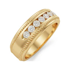 0.71 CTTW Mens Milgrain Channel Half Eternity Band | Wide in 10K Yellow Gold thumbnail 2