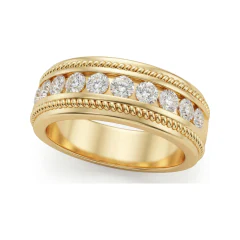 1.01 CTTW Mens Milgrain Channel Eternity Wide Wedding Band in 10K Yellow Gold thumbnail 1