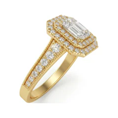 1.85 CTTW Emerald-Cut Double Halo Engagement Ring | Milgrain Pave in 10K Yellow Gold thumbnail 2