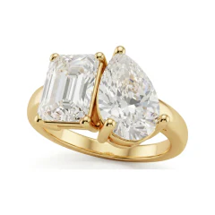 8.34 CTTW Emerald and Pear Two-Stone Bypass Engagement Ring in 10K Yellow Gold thumbnail 1