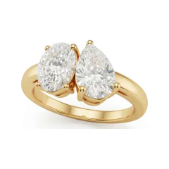 1.99 CTTW Toi et Moi Oval & Pear Bypass Engagement Ring in 10K Yellow Gold thumbnail 1