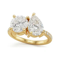4.29 CTTW Round & Pear Toi et Moi Bypass Ring, Micro-Pave in 10K Yellow Gold thumbnail 1