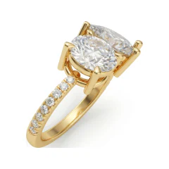 4.29 CTTW Round & Pear Toi et Moi Bypass Ring, Micro-Pave in 10K Yellow Gold thumbnail 2