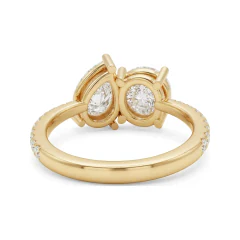 4.29 CTTW Round & Pear Toi et Moi Bypass Ring, Micro-Pave in 10K Yellow Gold thumbnail 3
