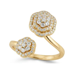 0.53 CTTW Open Floral Cluster Bypass Ring in Pave in 10K Yellow Gold thumbnail 1
