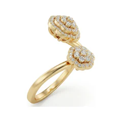 0.53 CTTW Open Floral Cluster Bypass Ring in Pave in 10K Yellow Gold thumbnail 2