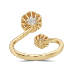 0.53 CTTW Open Floral Cluster Bypass Ring in Pave in 10K Yellow Gold thumbnail 3