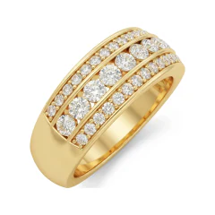 0.93 CTTW Dome Multi-Row Wedding Band | Wide Bombe Ring in 14K Yellow Gold thumbnail 2