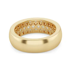 0.93 CTTW Dome Multi-Row Wedding Band | Wide Bombe Ring in 14K Yellow Gold thumbnail 3