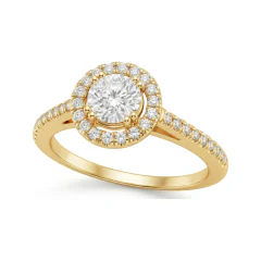0.5 CTTW Cathedral Halo Bridal Set with Round Pave Diamonds in 10K Yellow Gold thumbnail 1