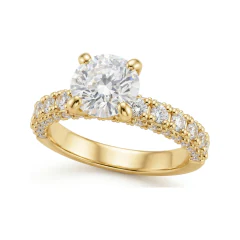 1.59 CTTW Accented Round Solitaire Bridal Set with Pave Band in 10K Yellow Gold thumbnail 1