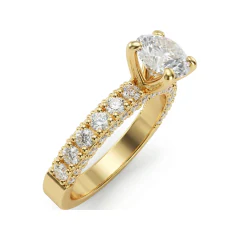 1.59 CTTW Accented Round Solitaire Bridal Set with Pave Band in 10K Yellow Gold thumbnail 2