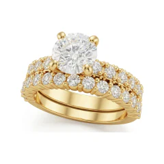 2.03 CTTW Multi-Row Pave Bridal Set | Accented Round Solitaire Ring in 10K Yellow Gold thumbnail 1