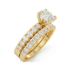 2.03 CTTW Multi-Row Pave Bridal Set | Accented Round Solitaire Ring in 10K Yellow Gold thumbnail 2