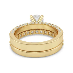 2.03 CTTW Multi-Row Pave Bridal Set | Accented Round Solitaire Ring in 10K Yellow Gold thumbnail 3