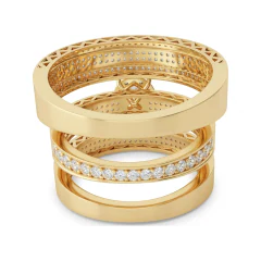 0.75 CTTW Multi-Row Micro-Pave Halo Wide Band Ring in 10K Yellow Gold thumbnail 3