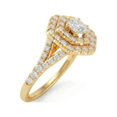 1.58 CTTW Double Halo Split Shank Engagement Ring in 10K Yellow Gold thumbnail 2