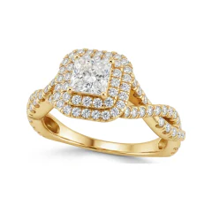 1.05 CTTW Princess Double Halo Engagement Ring with Twisted Rope Band in 10K Yellow Gold thumbnail 1