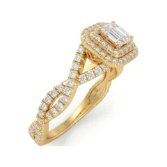 1.05 CTTW Princess Double Halo Engagement Ring with Twisted Rope Band in 10K Yellow Gold thumbnail 2