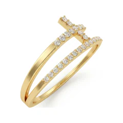 0.15 CTTW Cross Ring | Pave Diamond Religious Band in 10K Yellow Gold thumbnail 2