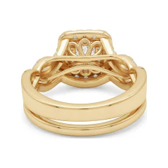 1.29 CTTW Princess Halo Twisted Split Shank Bridal Set in 10K Yellow Gold thumbnail 3