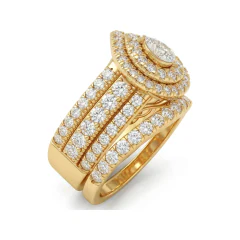 1.99 CTTW Pear Double Halo Bridal Set | Pave Diamond Rings in 10K Yellow Gold thumbnail 2